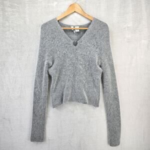 Twiggy Womens Too Small Gray Angora Rabbit Hair Wool Sweater Heart Neckline